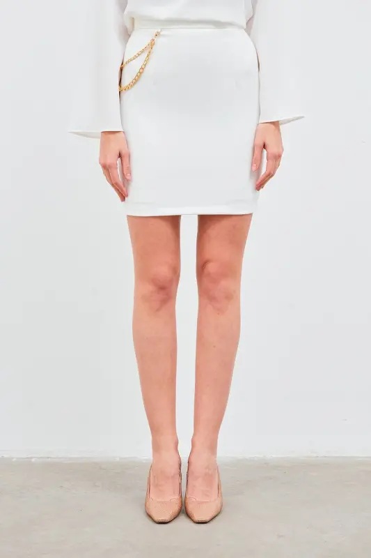 Mini Skirt with Chain Detail - Ecru - 6