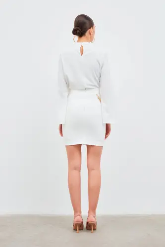 Mini Skirt with Chain Detail - Ecru - 7