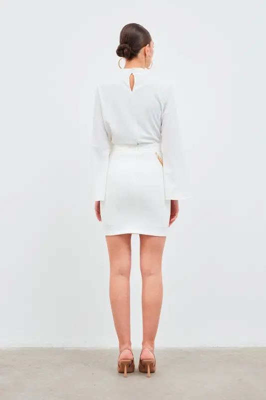 Mini Skirt with Chain Detail - Ecru - 7