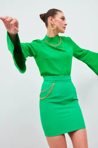 Mini Skirt with Chain Detail - Green - 3