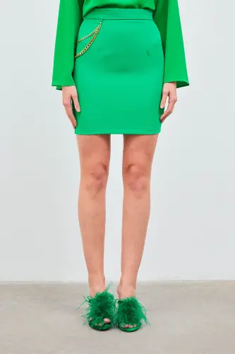 Mini Skirt with Chain Detail - Green - 4