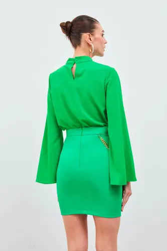 Mini Skirt with Chain Detail - Green - 6