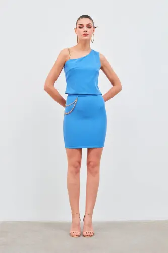 Mini Skirt with Chain Detail - Sax Blue 