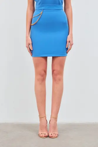 Mini Skirt with Chain Detail - Sax Blue - 6