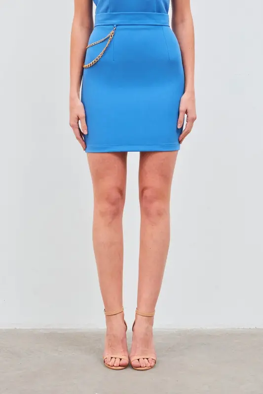 Mini Skirt with Chain Detail - Sax Blue - 6