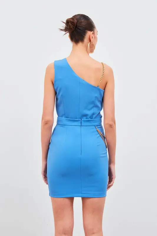 Mini Skirt with Chain Detail - Sax Blue - 7