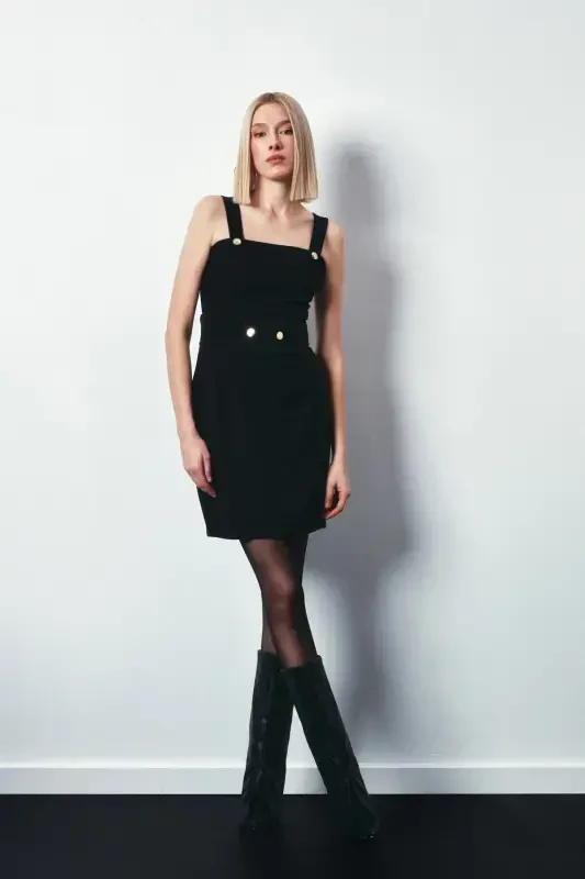 Mini Skirt with Snap Accents - BLACK - 2