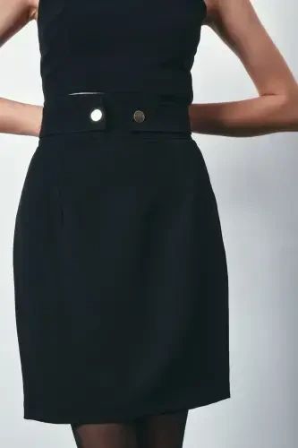 Mini Skirt with Snap Accents - BLACK - 3