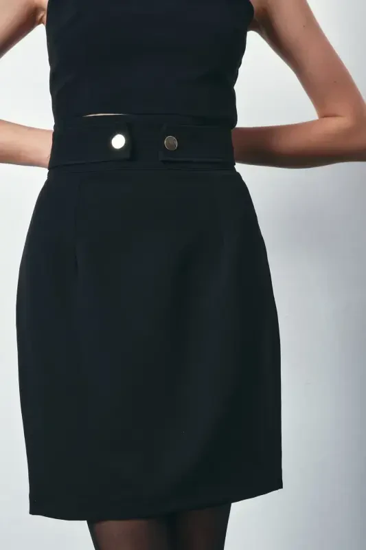 Mini Skirt with Snap Accents - BLACK - 3