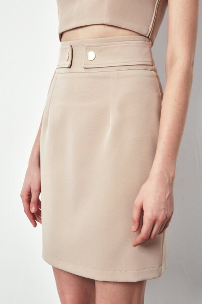 Mini Skirt with Snap Detail - BEIGE - 10