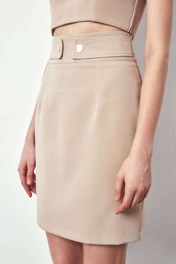 Mini Skirt with Snap Detail - BEIGE - 15