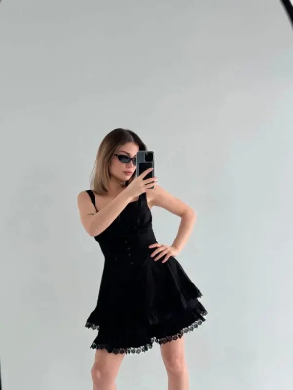 Mini Slip Dress - Black - 1