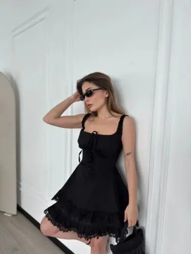 Mini Slip Dress - Black - 3