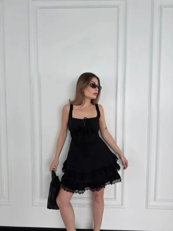 Mini Slip Dress - Black - 4