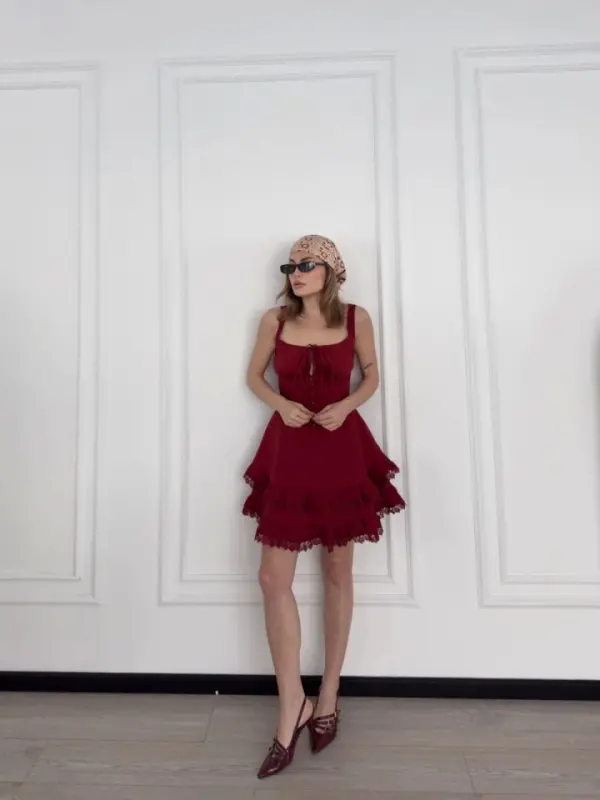 Mini Slip Dress - Burgundy - 1