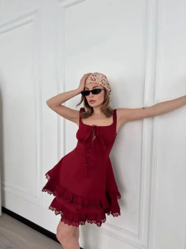 Mini Slip Dress - Burgundy - 4