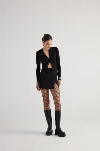 Mini Slit Detail Panky Skirt Black-Black - 6