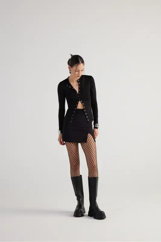 Mini Slit Detail Panky Skirt Black-Black - 6