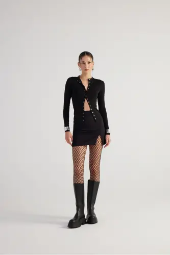 Mini Slit Detail Panky Skirt Black-Black - 3