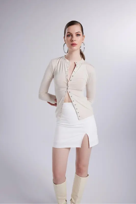 Mini Slit Detailed Panky Skirt White-White - HOLLY LOLLY