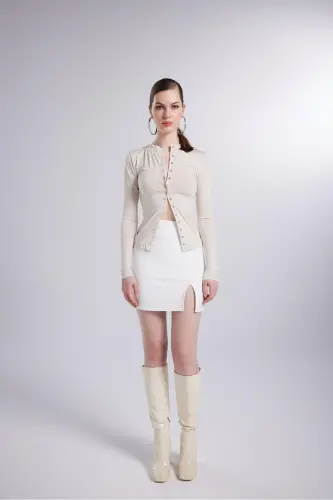 Mini Slit Detailed Panky Skirt White-White - 6