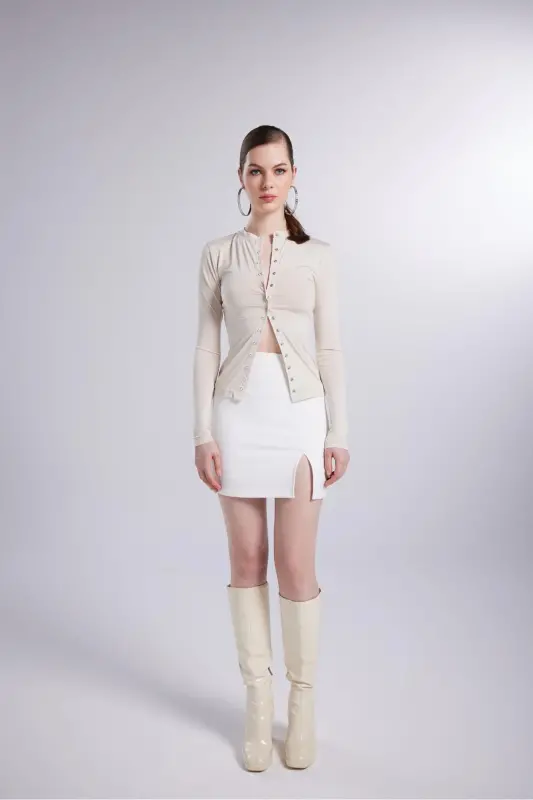 Mini Slit Detailed Panky Skirt White-White - 6