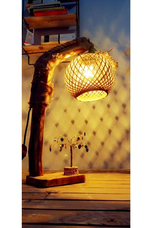 Mini Table Lamp Yellow Ball Wooden Lampshade Tree Lighting Nightstand Desk Lamp 50cm - 8