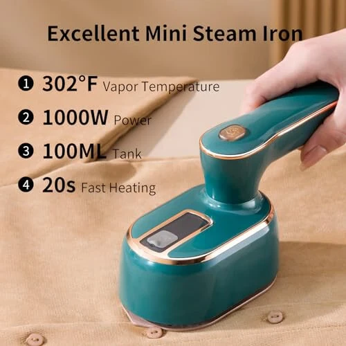 Mini Travel Steam Iron for Clothes - Portable Iron Steamer Foldable Small for Wrinkle Removal, Compact & Light Weight, Travel College Dorm Office Home Essentials Garment Steamer for Clothes - TEKI (1)