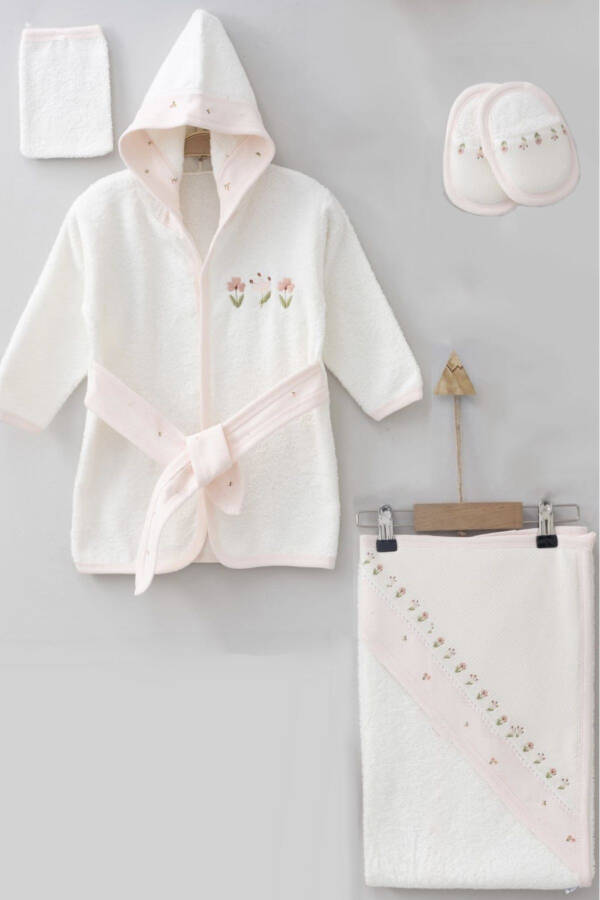 Mini Tulip Embroidered Gaye Baby Towel Robe Set Organic Antibacterial - Baby Birth Gift - 5