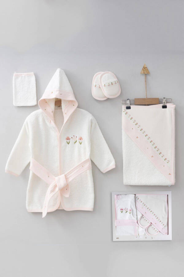 Mini Tulip Embroidered Gaye Baby Towel Robe Set Organic Antibacterial - Baby Birth Gift - 7