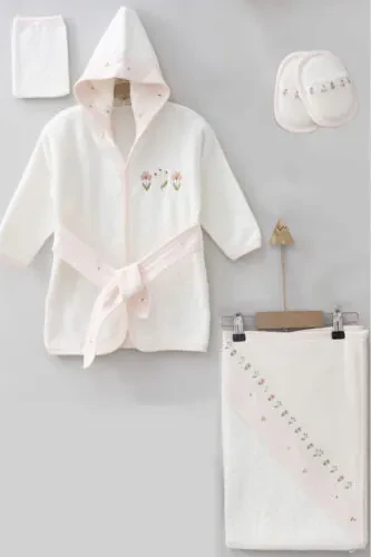 Mini Tulip Embroidered Gaye Baby Towel Robe Set Organic Antibacterial - Baby Birth Gift - CHERUB BABY