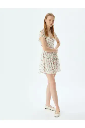 Mini Tulle Dungaree Jumpsuit Cherry Print U-Neck Short Sleeve - KOTON (1)