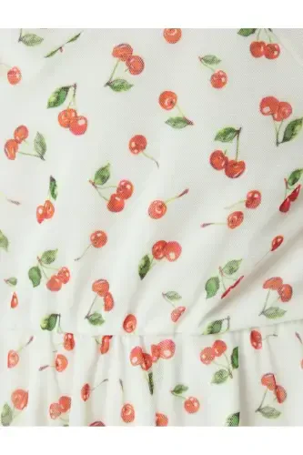 Mini Tulle Dungaree Jumpsuit Cherry Print U-Neck Short Sleeve - 6