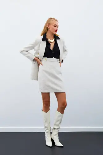 Mini Tweed Skirt - Beige-BEIGE 