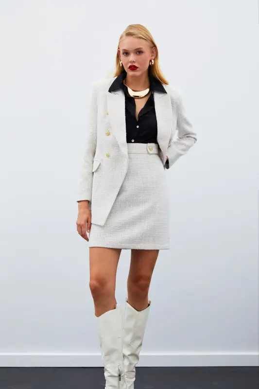 Mini Tweed Skirt - Beige-BEIGE - 2