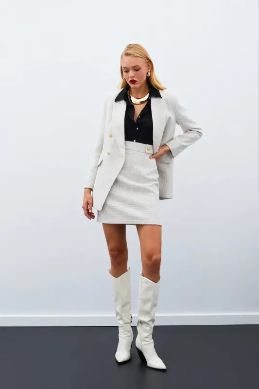 Mini Tweed Skirt - Beige-BEIGE - 3