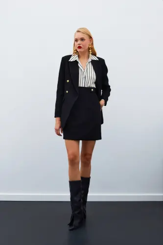 Mini Tweed Skirt Black-BLACK 