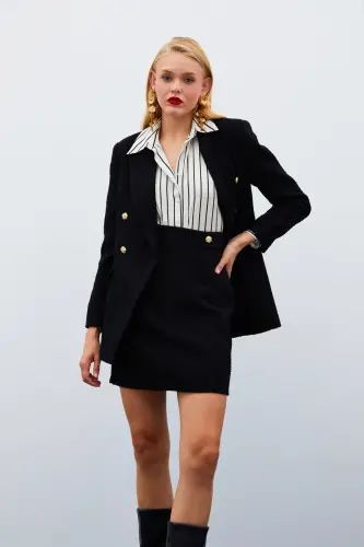 Mini Tweed Skirt Black-BLACK - SATEEN (1)