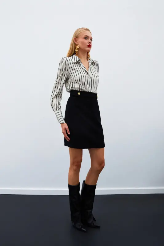 Mini Tweed Skirt Black-BLACK - 3