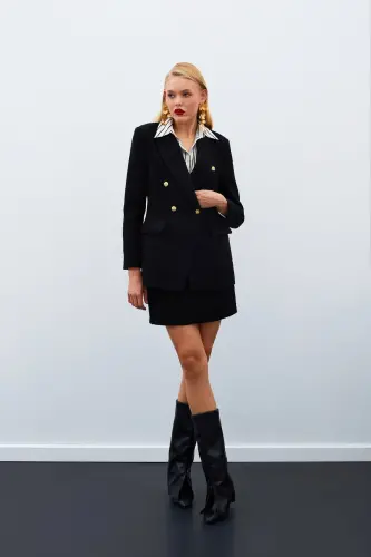 Mini Tweed Skirt Black-BLACK - 5