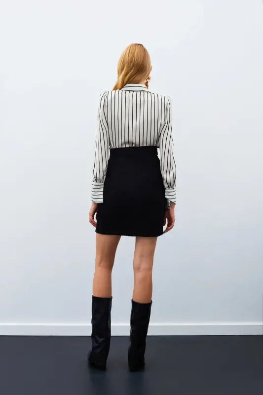 Mini Tweed Skirt Black-BLACK - 8