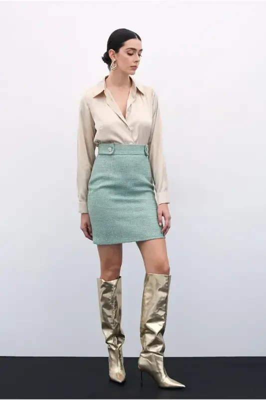 Mini Tweed Skirt - Mint-Mint - SATEEN