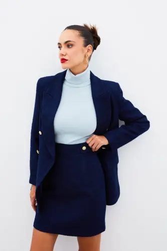 Mini Tweed Skirt - NAVY BLUE-NAVY BLUE - 6