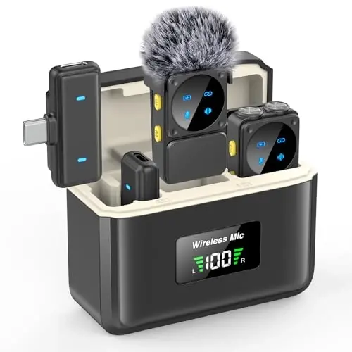 Mini Wireless Lavalier Microphone for iPhone iPad Android with Lightning/USB-C Plug, 80H Work Time Noise Reduction Lapel Mic for Recording, Clip Omni Lav Mic for Video Recording, Tiktok, Youtube, Vlog 