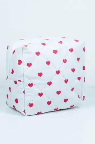 Mini yurak naqshli katta hajmli kosmetika sumkasi organizatori 10x15x20-Pushti yurakli - 1