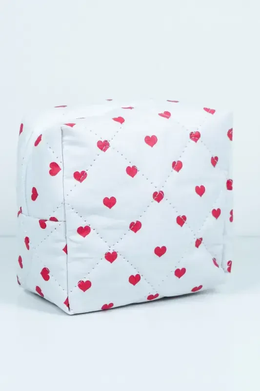 Mini yurak naqshli katta hajmli kosmetika sumkasi organizatori 10x15x20-Pushti yurakli - 1