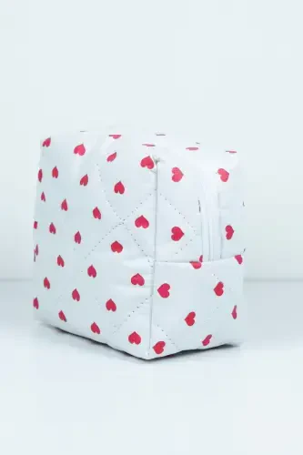 Mini yurak naqshli katta hajmli kosmetika sumkasi organizatori 10x15x20-Pushti yurakli - ELZRIPY (1)