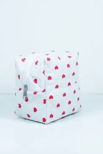 Mini yurak naqshli katta hajmli kosmetika sumkasi organizatori 10x15x20-Pushti yurakli - 3