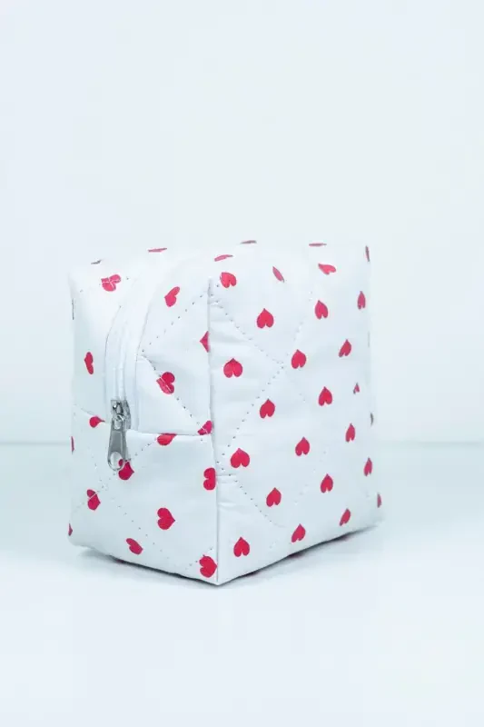 Mini yurak naqshli katta hajmli kosmetika sumkasi organizatori 10x15x20-Pushti yurakli - 3