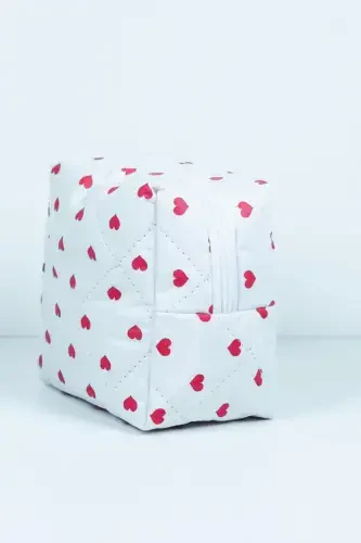 Mini yurak naqshli katta hajmli kosmetika sumkasi organizatori 10x15x20-Pushti yurakli - 5